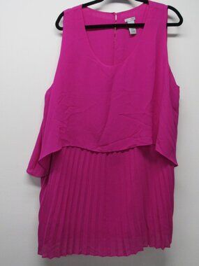 Catherines Magenta Pink Layered Flowy Crinkle Pleat Sleeveless Tunic Top sz 2X